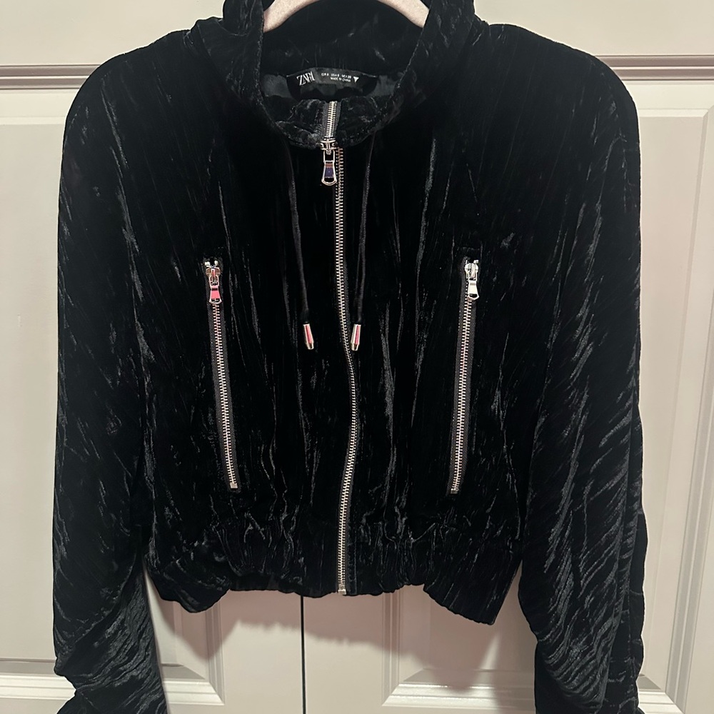 Zara Black Velvet Bomber Jacket - Picture 4 of 4